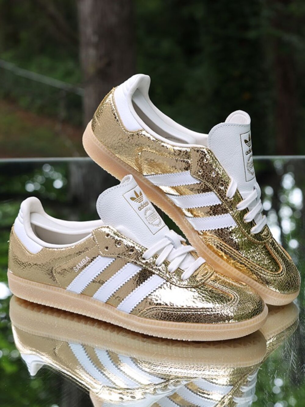 Adidas Samba OG Gold Metallic Cracked Leather Women’s Size 7 - Picture 3 of 13